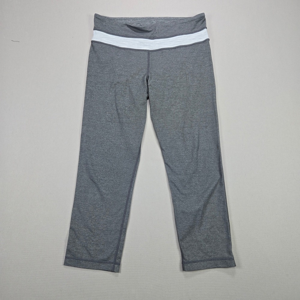 Lululemon Align Crop Leggings Charcoal‎ Heather White Stripe Logo Size 6